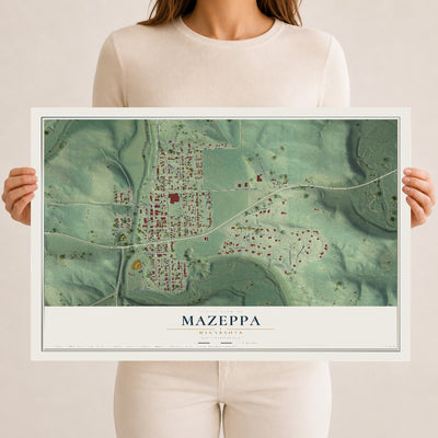 Map of Mazeppa, Minnesota, 12 x 18 inch unframed archival matte print