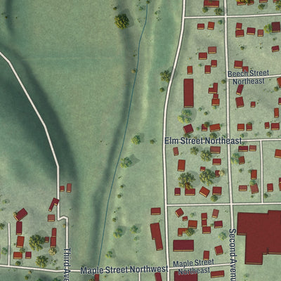 Second close-up of the map of Mazeppa, Minnesota print showing more streets and buildings
