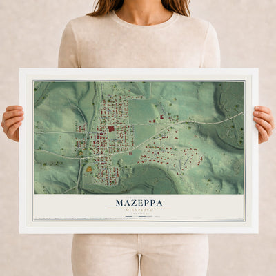 Map of Mazeppa, Minnesota, 12 x 18 inch print in a white wood frame