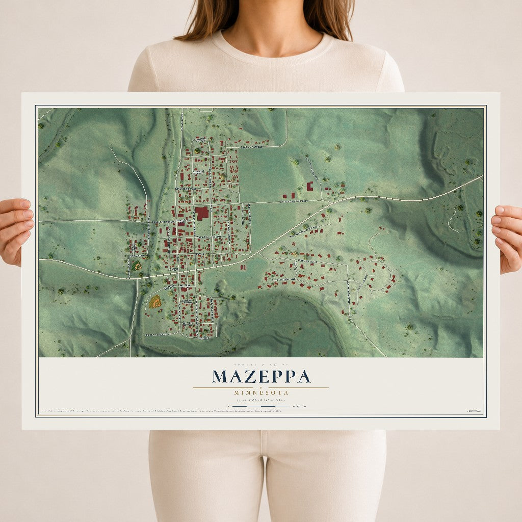 Map of Mazeppa, Minnesota, 18 x 24 inch unframed archival matte print