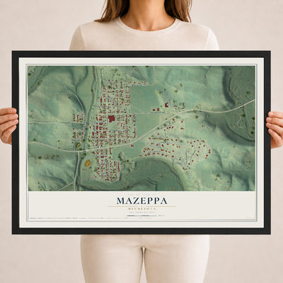 Map of Mazeppa, Minnesota, 18 x 24 inch print in a black wood frame