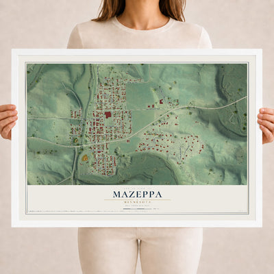 Map of Mazeppa, Minnesota, 18 x 24 inch print in a white wood frame
