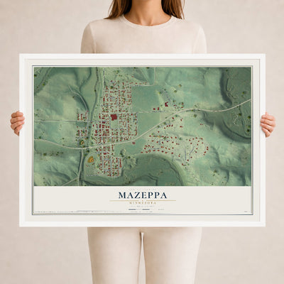 Map of Mazeppa, Minnesota, 24 x 36 inch print in a white wood frame