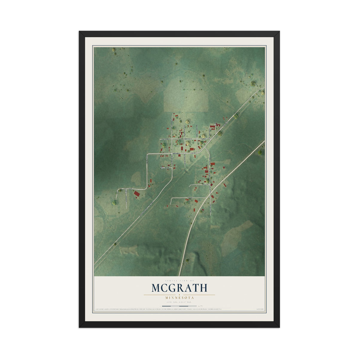 Map of McGrath, Minnesota, 12 x 18 inch print in a black wood frame