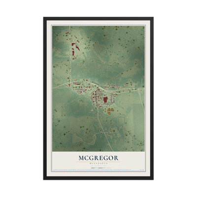 Map of McGregor, Minnesota, 12 x 18 inch print in a black wood frame