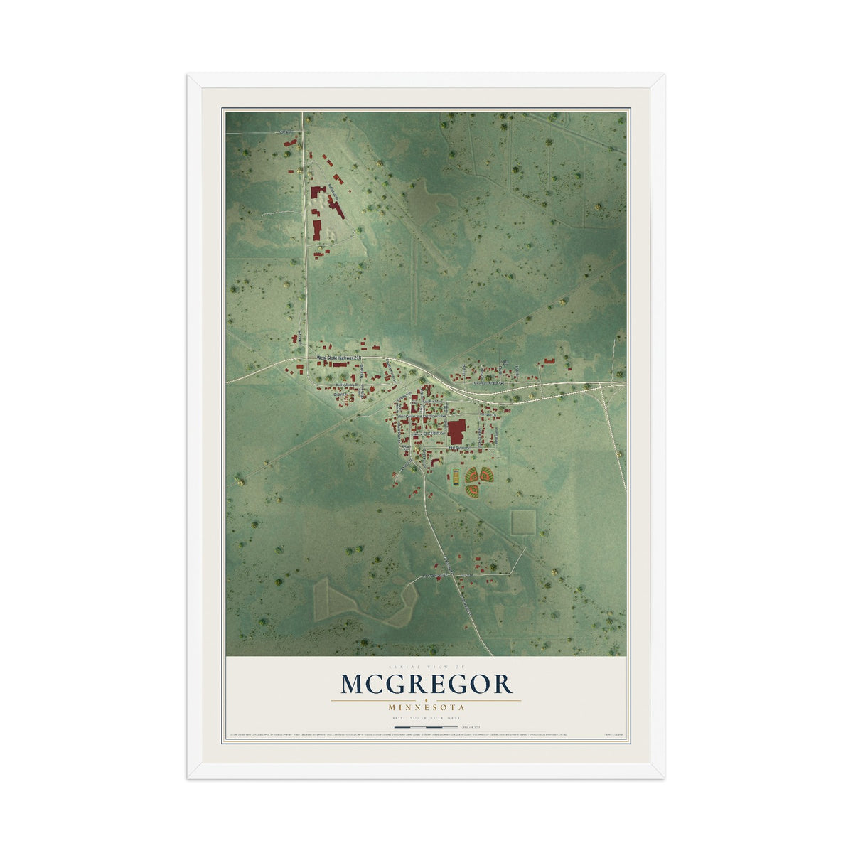 Map of McGregor, Minnesota, 12 x 18 inch print in a white wood frame