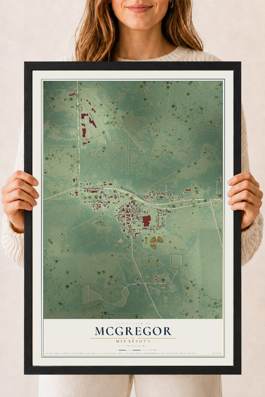 Map of McGregor, Minnesota, 18 x 24 inch print in a black wood frame