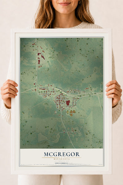 Map of McGregor, Minnesota, 18 x 24 inch print in a white wood frame