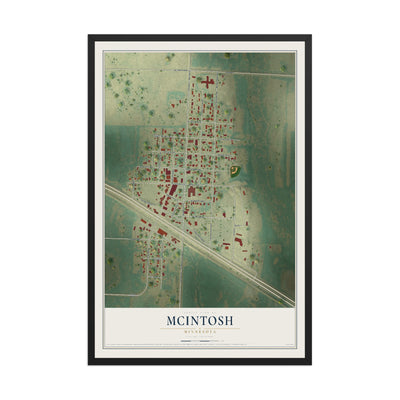 Map of McIntosh, Minnesota, 12 x 18 inch print in a black wood frame