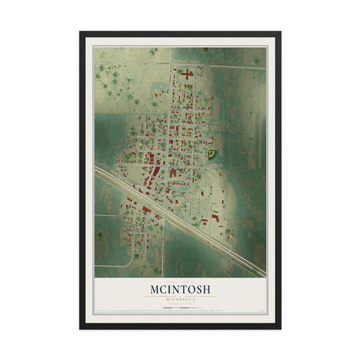 Map of McIntosh, Minnesota, 12 x 18 inch print in a black wood frame