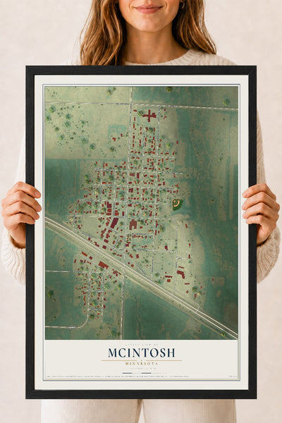 Map of McIntosh, Minnesota, 18 x 24 inch print in a black wood frame