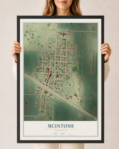 Map of McIntosh, Minnesota, 24 x 36 inch print in a black wood frame
