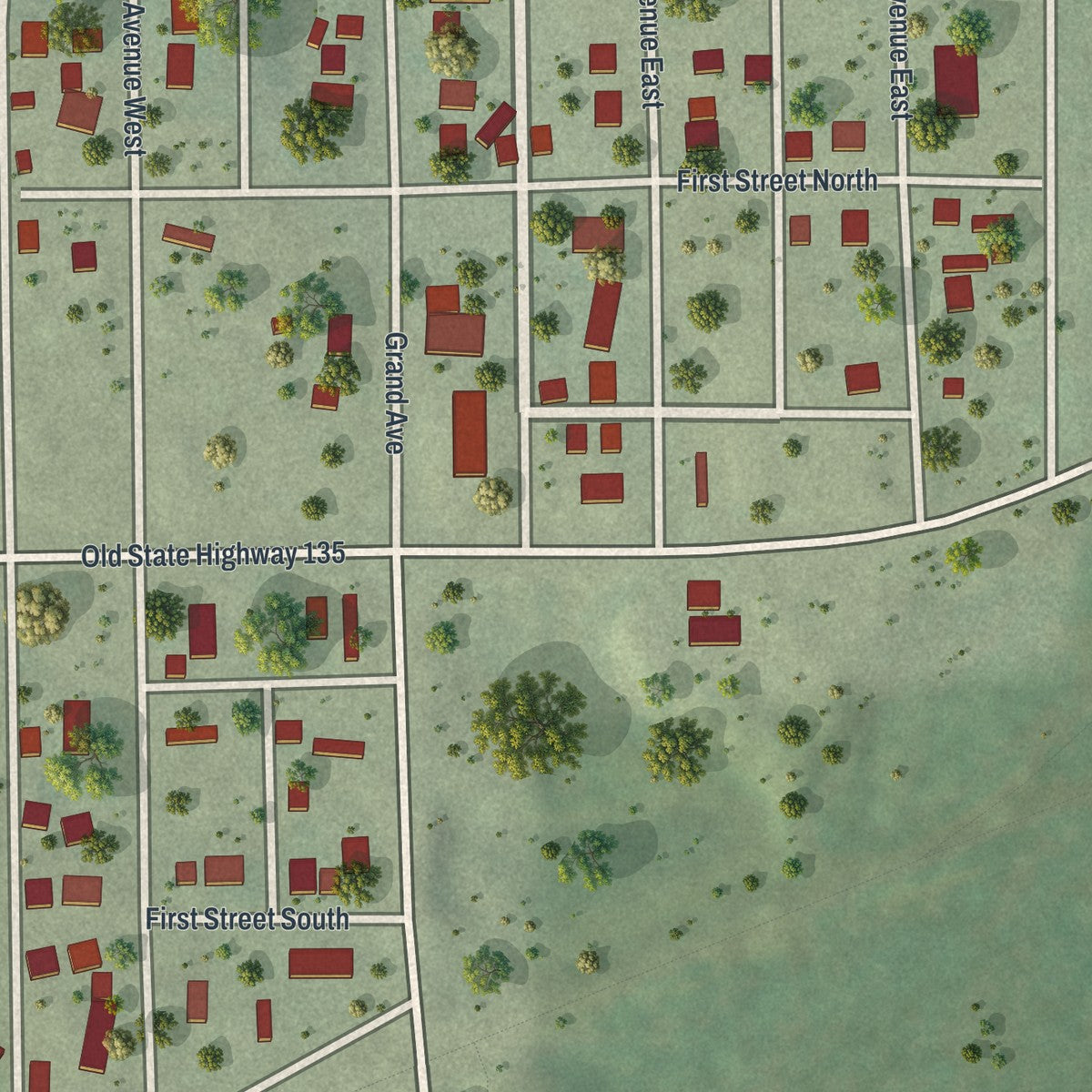 Close-up of the map of McKinley, Minnesota print showing street and building detail