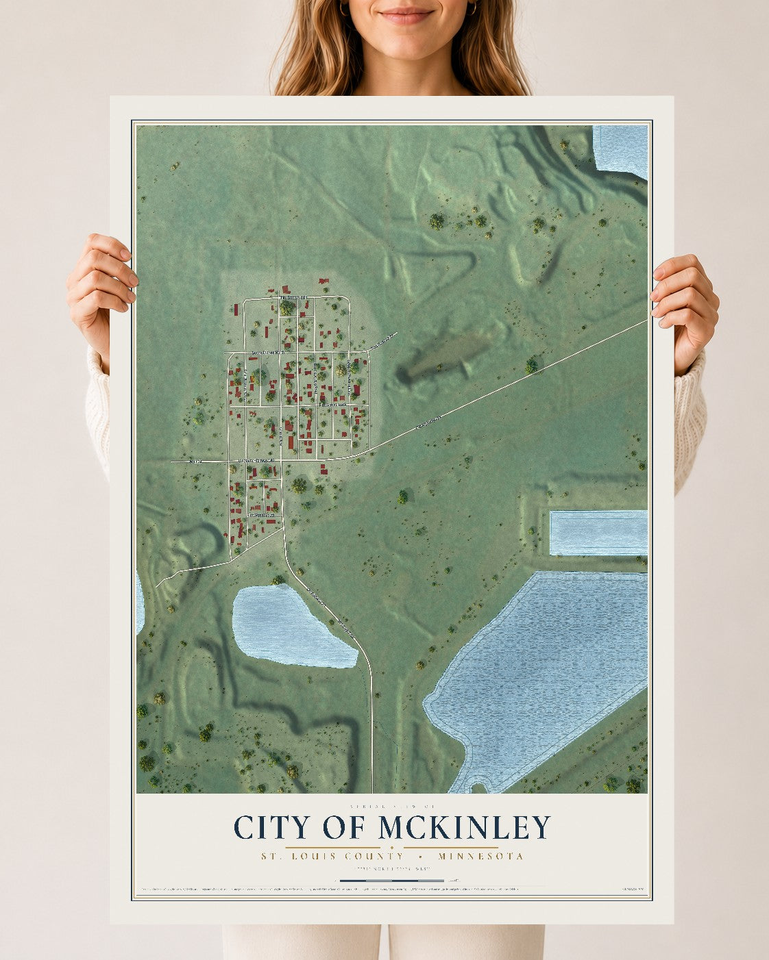 Map of McKinley, Minnesota, 24 x 36 inch unframed archival matte print