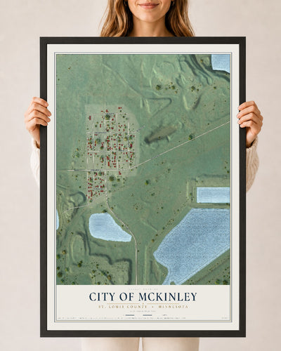Map of McKinley, Minnesota, 24 x 36 inch print in a black wood frame