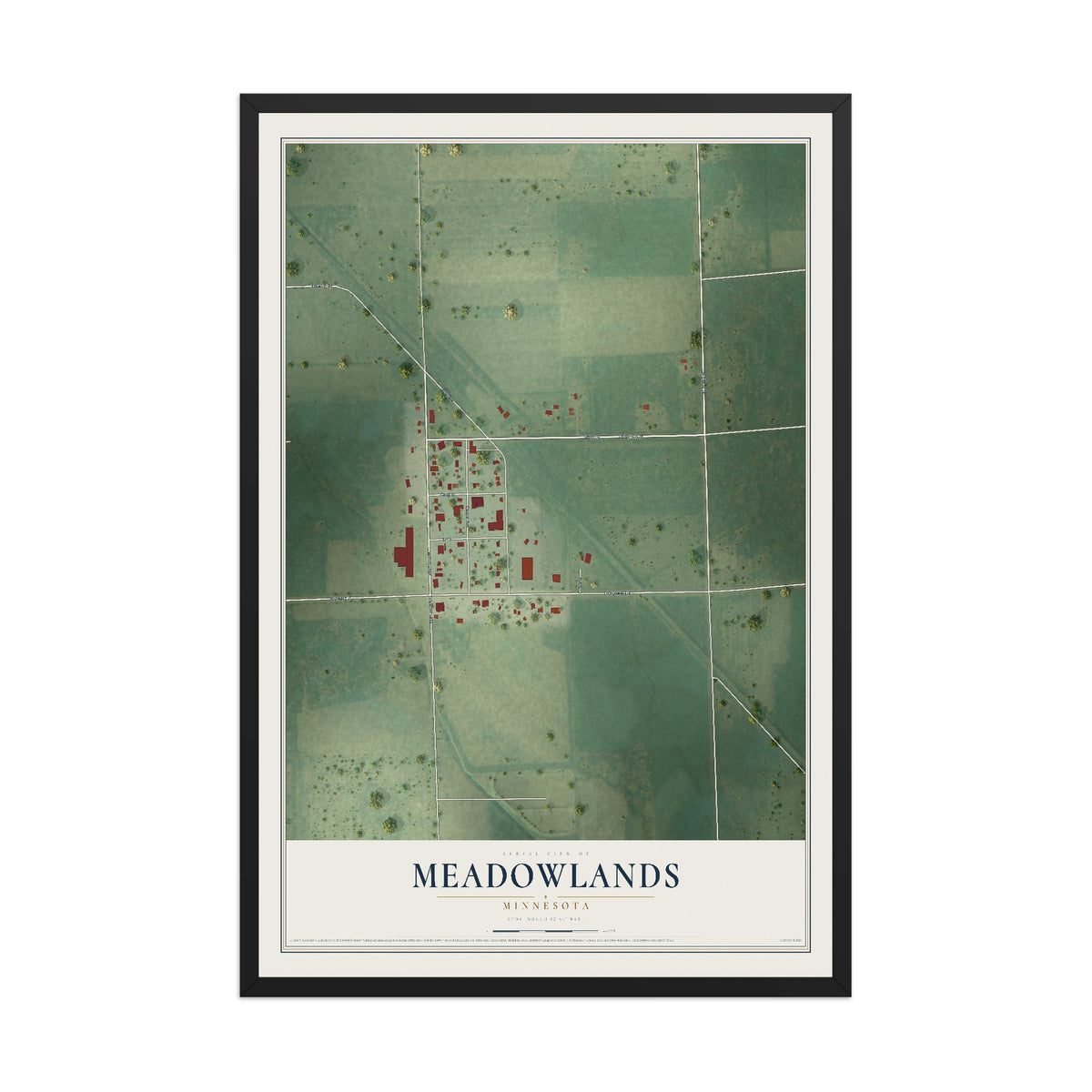 Map of Meadowlands, Minnesota, 12 x 18 inch print in a black wood frame