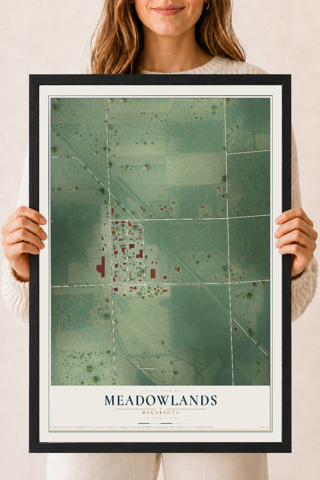 Map of Meadowlands, Minnesota, 18 x 24 inch print in a black wood frame