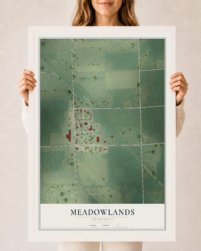 Map of Meadowlands, Minnesota, 24 x 36 inch print in a white wood frame