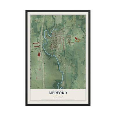 Map of Medford, Minnesota, 12 x 18 inch print in a black wood frame