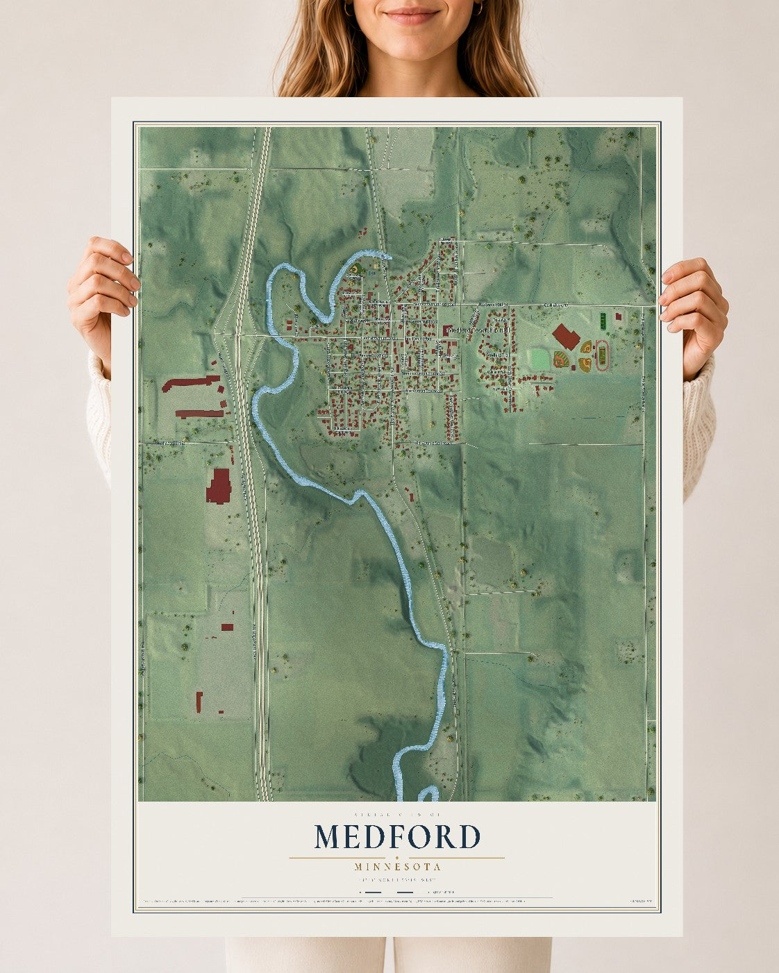 Map of Medford, Minnesota, 24 x 36 inch unframed archival matte print