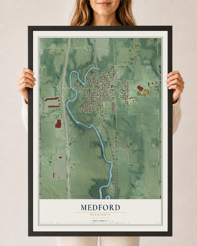Map of Medford, Minnesota, 24 x 36 inch print in a black wood frame
