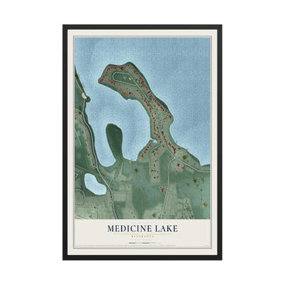 Map of Medicine Lake, Minnesota, 12 x 18 inch print in a black wood frame