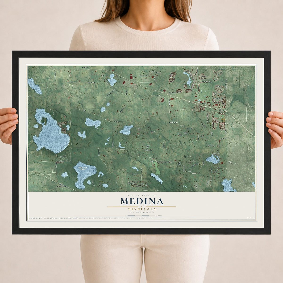 Map of Medina, Minnesota, 18 x 24 inch print in a black wood frame