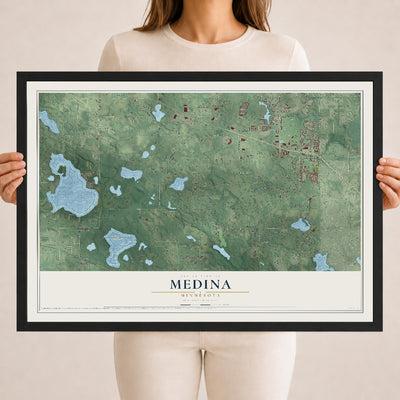 Map of Medina, Minnesota, 18 x 24 inch print in a black wood frame