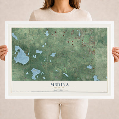 Map of Medina, Minnesota, 18 x 24 inch print in a white wood frame