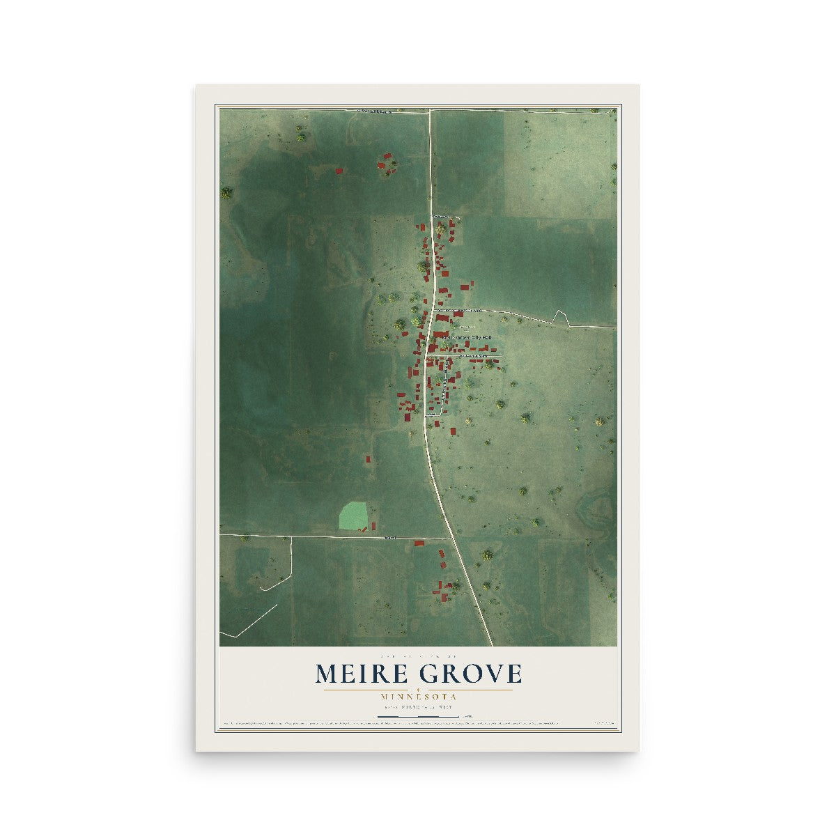 Map of Meire Grove, Minnesota, 12 x 18 inch unframed archival matte print
