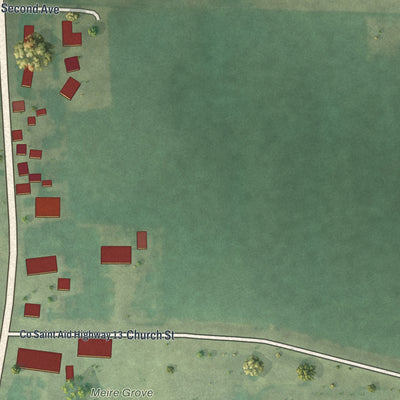 Second close-up of the map of Meire Grove, Minnesota print showing more streets and buildings