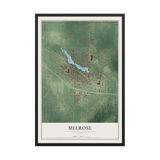 Map of Melrose, Minnesota, 12 x 18 inch print in a black wood frame