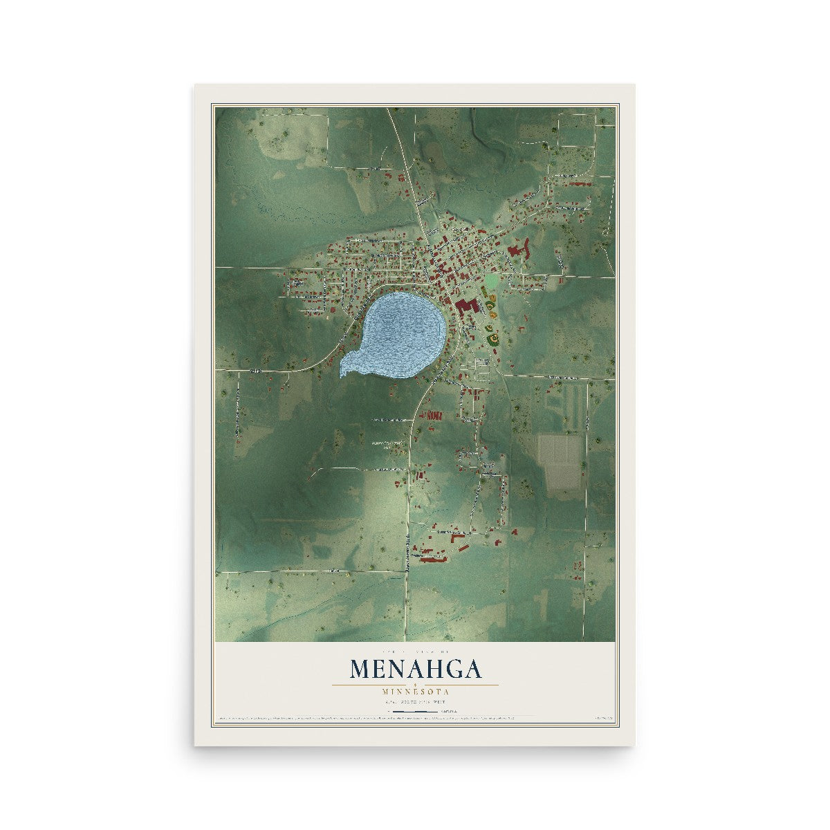 Map of Menahga, Minnesota, 12 x 18 inch unframed archival matte print