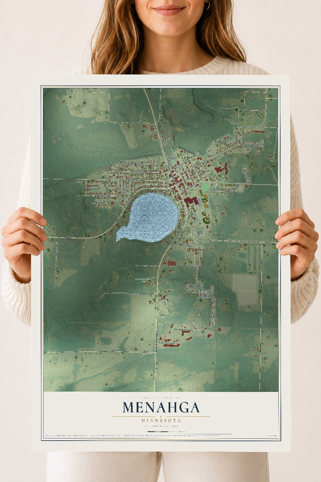 Map of Menahga, Minnesota, 18 x 24 inch unframed archival matte print