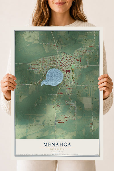 Map of Menahga, Minnesota, 18 x 24 inch unframed archival matte print