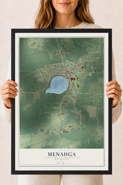 Map of Menahga, Minnesota, 18 x 24 inch print in a black wood frame
