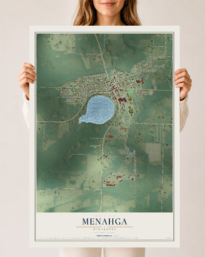 Map of Menahga, Minnesota, 24 x 36 inch unframed archival matte print