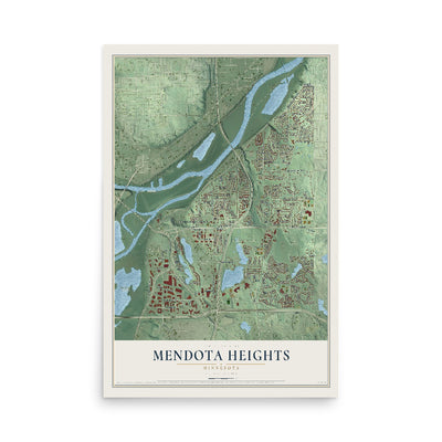 Map of Mendota Heights, Minnesota, 12 x 18 inch unframed archival matte print