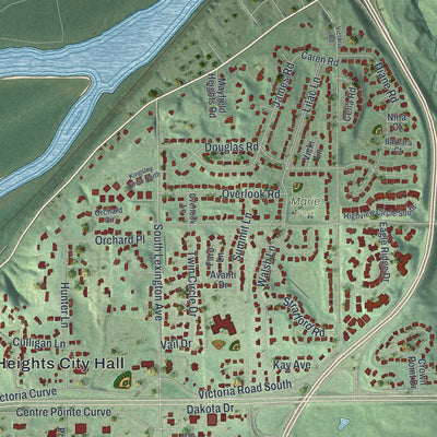Close-up of the map of Mendota Heights, Minnesota print showing street and building detail