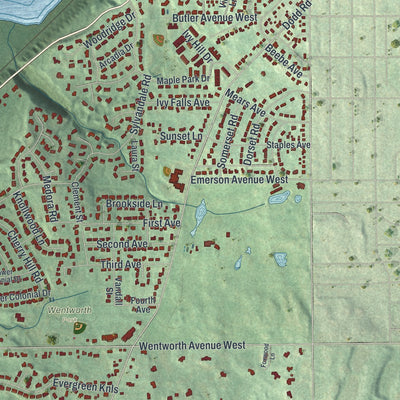 Second close-up of the map of Mendota Heights, Minnesota print showing more streets and buildings