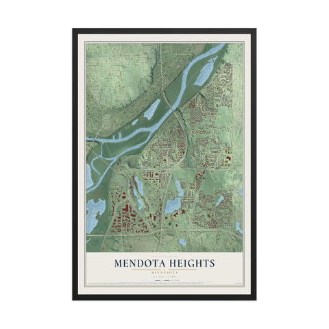 Map of Mendota Heights, Minnesota, 12 x 18 inch print in a black wood frame