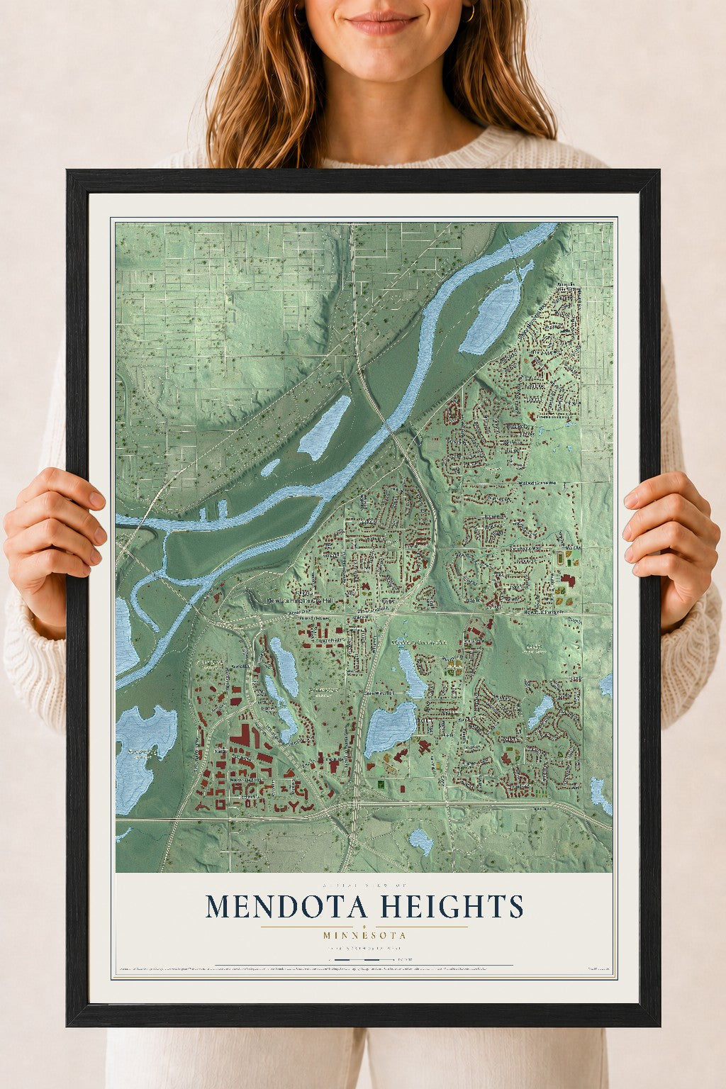 Map of Mendota Heights, Minnesota, 18 x 24 inch print in a black wood frame