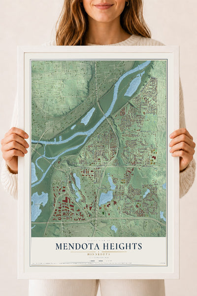 Map of Mendota Heights, Minnesota, 18 x 24 inch print in a white wood frame