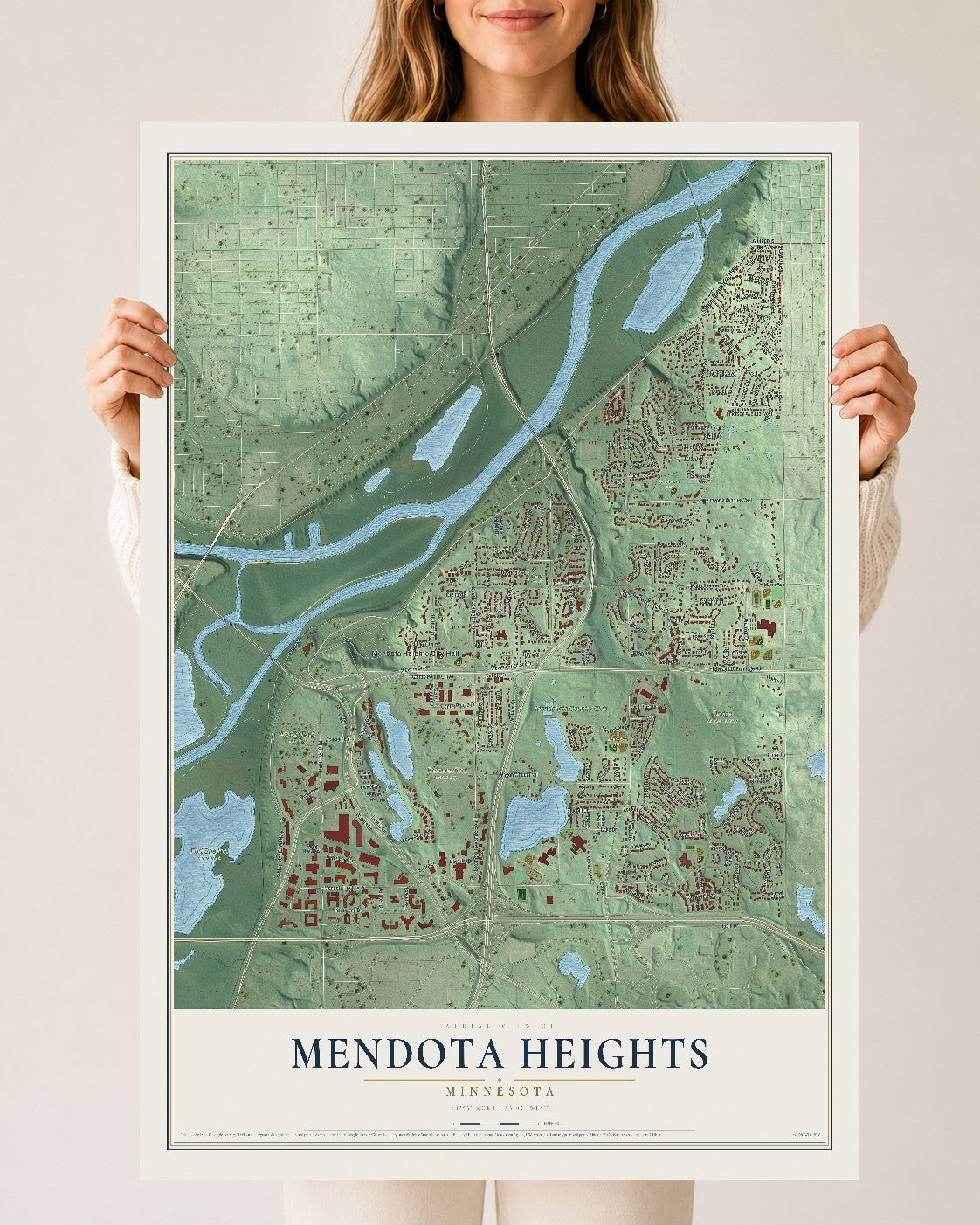 Map of Mendota Heights, Minnesota, 24 x 36 inch unframed archival matte print