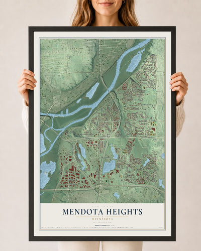 Map of Mendota Heights, Minnesota, 24 x 36 inch print in a black wood frame