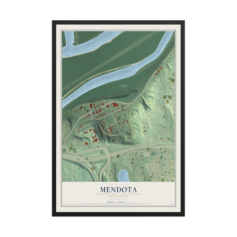 Map of Mendota, Minnesota, 12 x 18 inch print in a black wood frame