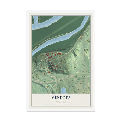 Map of Mendota, Minnesota, 12 x 18 inch print in a white wood frame