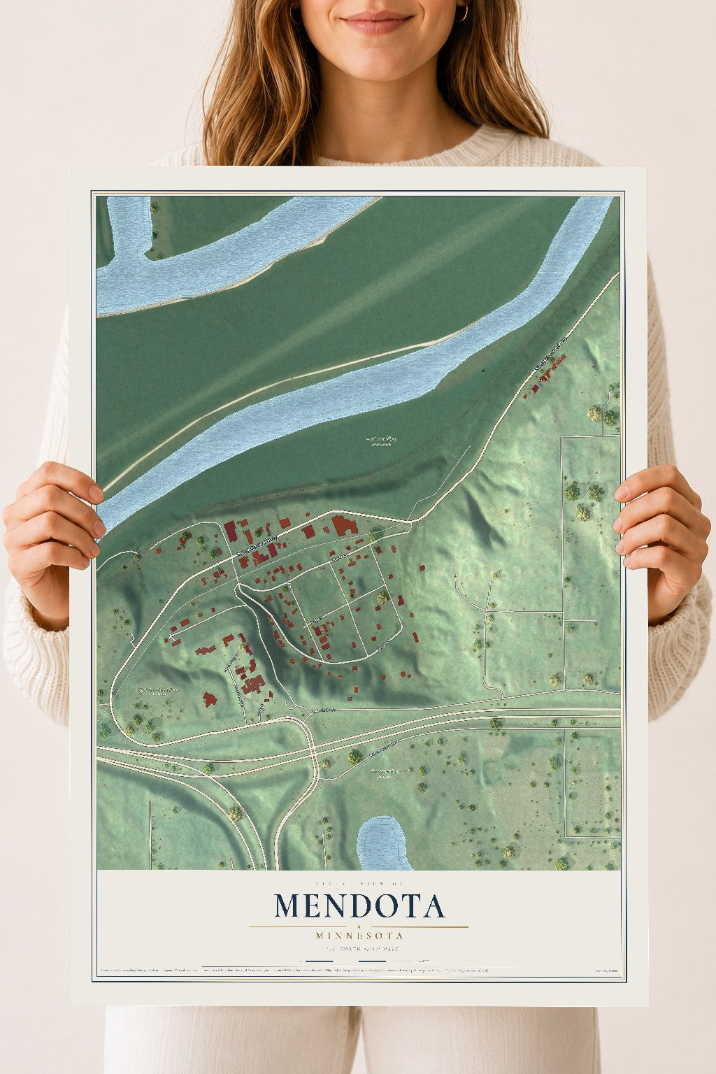 Map of Mendota, Minnesota, 18 x 24 inch unframed archival matte print