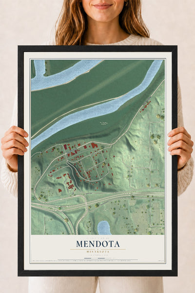 Map of Mendota, Minnesota, 18 x 24 inch print in a black wood frame