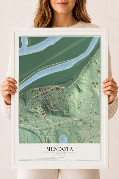 Map of Mendota, Minnesota, 18 x 24 inch print in a white wood frame